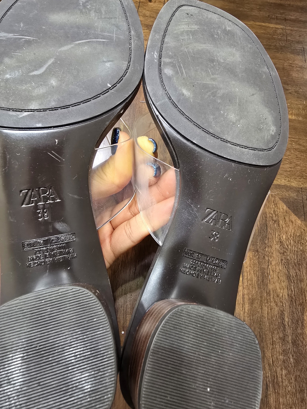 Zara Clear Strap Tan Block Heel Sandals - Picture 4 of 10